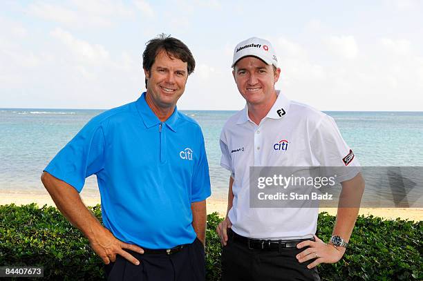 Citi Mentor Program Golfers Paul Azinger and Jimmy Walker pose for the Citi /Golf Channel Sony Open golf shoot in Hawaii held at Waialae Country Club...