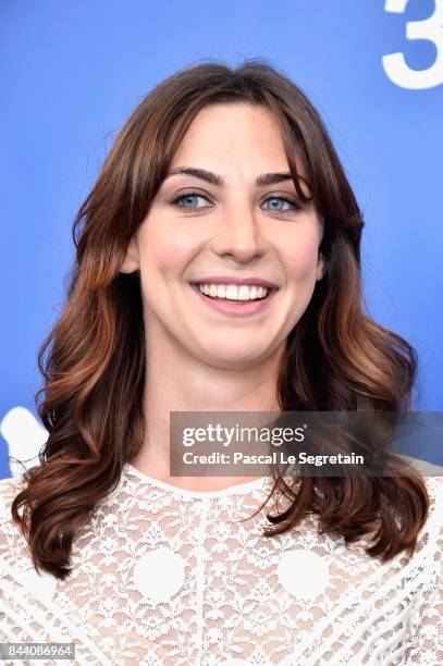 Mathilde Auneveux walks the red carpet ahead of the 'Jusqu'a La Garde' screening during the 74th Venice Film Festival at Sala Grande on September 8,...