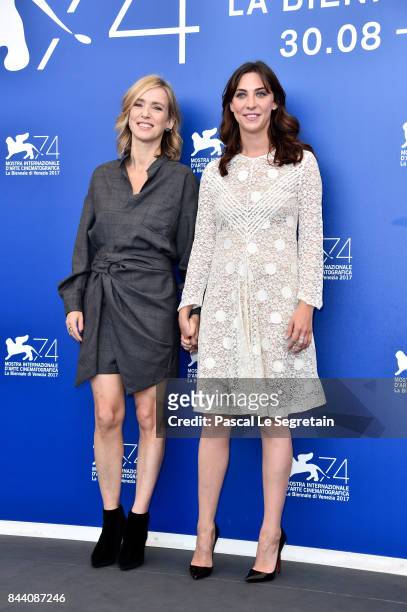 Lea Drucker and Mathilde Auneveux walk the red carpet ahead of the 'Jusqu'a La Garde' screening during the 74th Venice Film Festival at Sala Grande...