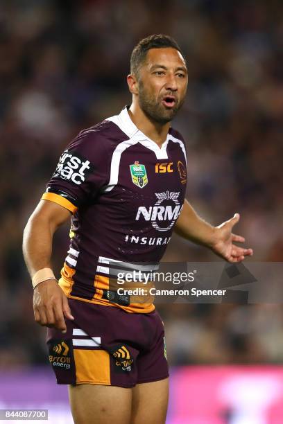 Benji Marshall of the Broncos shows his emotion during the NRL Qualifying Final match between the Sydney Roosters and the Brisbane Broncos at Allianz...