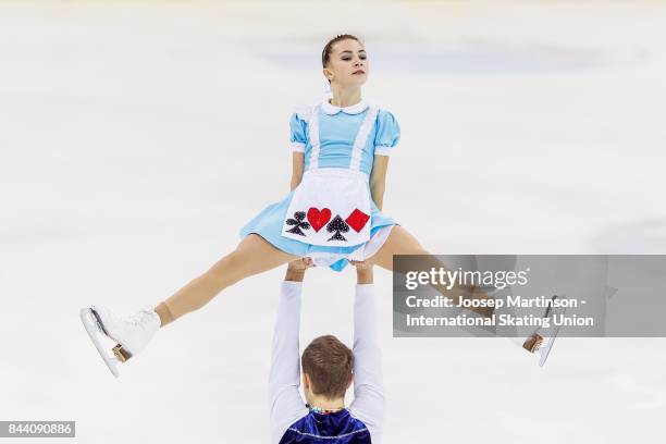 Apollinariia Panfilova and Dmitry Rylov of Russia compete in the Junior Pairs Free Skating during day 2 of the Riga Cup ISU Junior Grand Prix of...