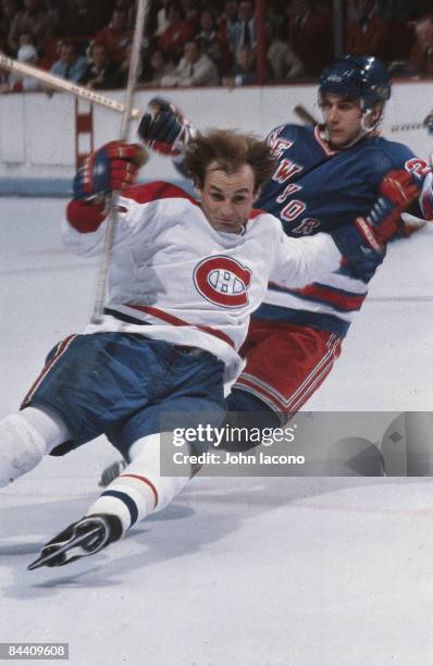 Montreal Canadiens Guy Lafleur in action, falling down vs New York Rangers. Game 1. Montreal, Canada 5/13/1979 CREDIT: John Iacono