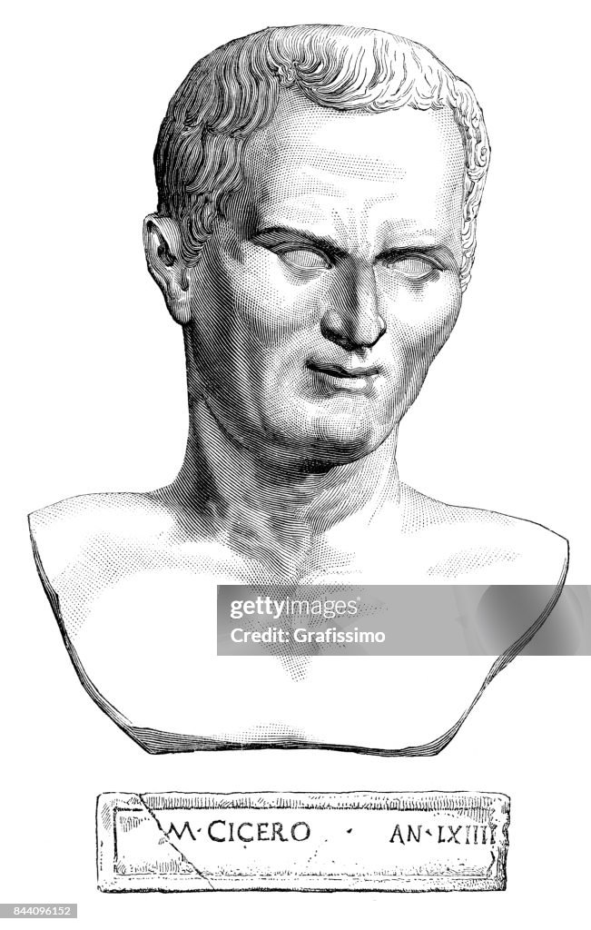 Engraving portrait of roman politician Cicero 1883
