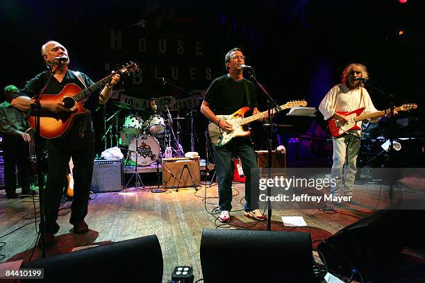 Sonny Curtis and Joe B. Mauldin of The Crickets with Eric Clapton and Albert Lee