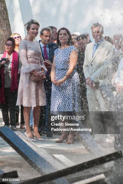 Queen Mathilde of Belgium visit the canadian pavilion at the 57 International Art Biennale at Giardini area in Venice on September 8, 2017 in Venice,...