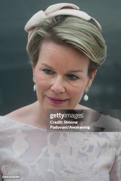 Queen Mathilde of Belgium visits the 57 International Art Biennale at Giardini area in Venice on September 8, 2017 in Venice, Italy.