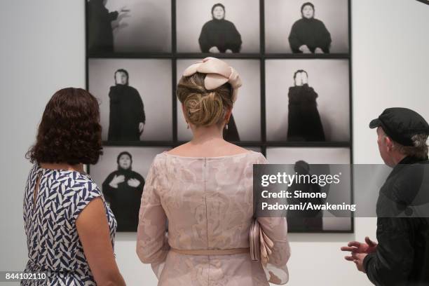 Queen Mathilde of Belgium visits the 57 International Art Biennale at Giardini area in Venice on September 8, 2017 in Venice, Italy.