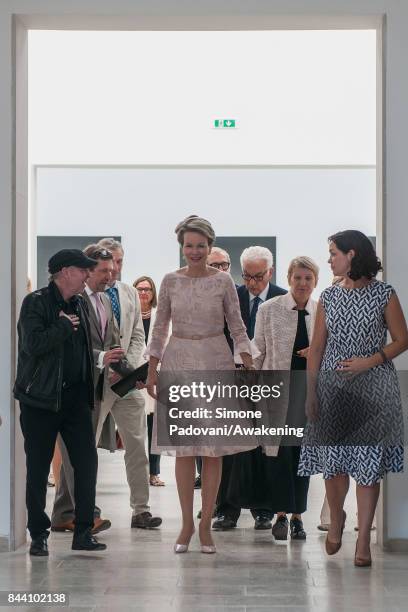 Queen Mathilde of Belgium visits the Belgium pavilion at 57 International Art Biennale at Giardini area in Venice on September 8, 2017 in Venice,...