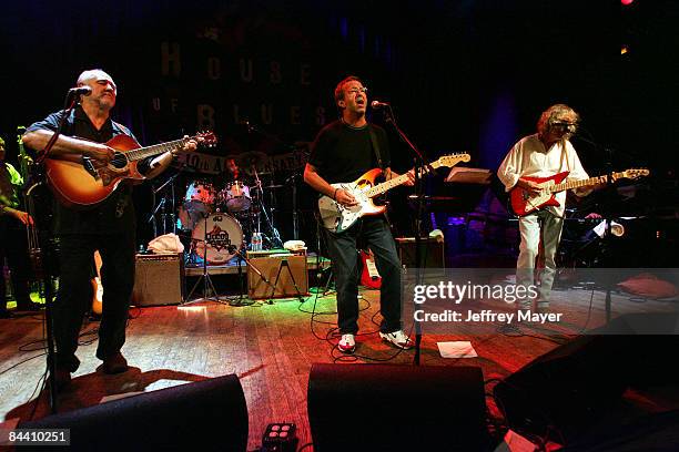 Sonny Curtis and Joe B. Mauldin of The Crickets with Eric Clapton and Albert Lee