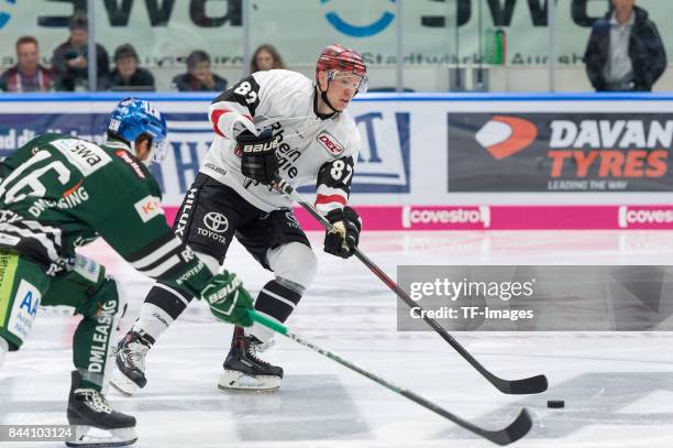 Philip Gogulla of Koelner Haie in action during a friendly match between Augsburger Panther and Koelner Haie on September 3, 2017 in Iserlohn,...
