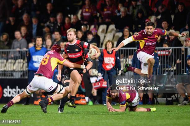 Braydon Ennor of Canterbury charges forward during the Ranfurly Shield round four Mitre 10 Cup match between Canterbury and Southland on September 8,...