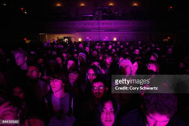 Fans at Animal Collective concert watch at the Grand Ballroom at the Manhattan Center on January 20, 2009 in New York City.