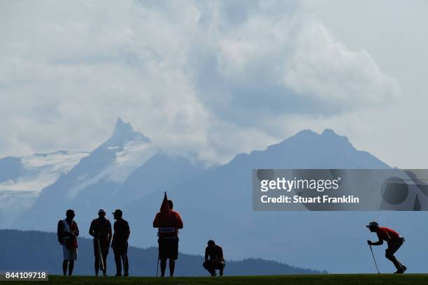 Joost Luiten of The Netherlands lines up a put during Day Two of the 2017 Omega European Masters at Crans-sur-Sierre Golf Club on September 8, 2017...