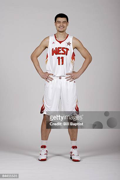 Yao Ming of the Houston Rockets poses in his 2009 All Star Uniform at the Toyota Center on January 21, 2009 in Houston, Texas. NOTE TO USER: User...
