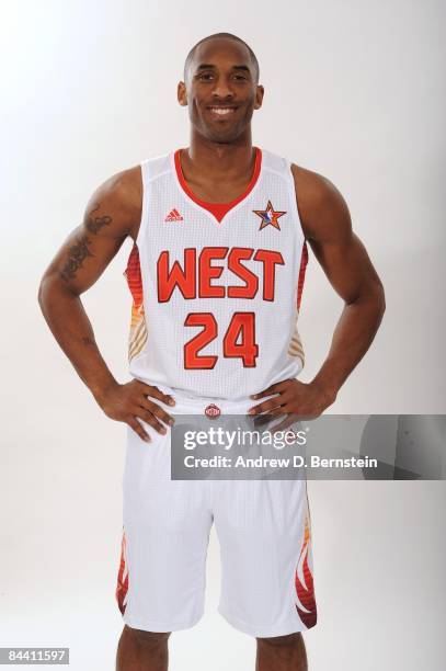 Kobe Bryant of the Los Angeles Lakers poses in his 2009 All Star Uniform at the Staples Center on January 21, 2009 in Los Angeles, California. NOTE...