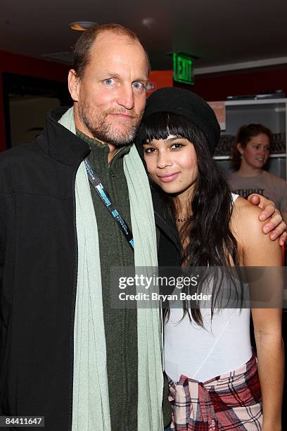 Actors Woody Harrelson and Zoe Kravitz attend The People Speak ASCAP Music Cafe performance held during the 2009 Sundance Music Festival on January...