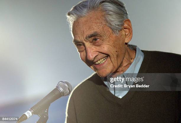 Author Howard Zinn speaks during the People Speak ASCAP Music Cafe performance held during the 2009 Sundance Music Festival on January 22, 2009 in...