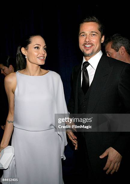 Actors Angelina Jolie and Brad Pitt attend the 14th Annual Critics' Choice Awards after party held at Viceroy on January 8, 2009 in Santa Monica,...