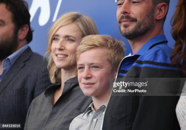 Lea Drucker and Thomas Gioria attends the photocall of the movie 'Jusqu' la Garde' presented in competition at the 74th Venice Film Festival