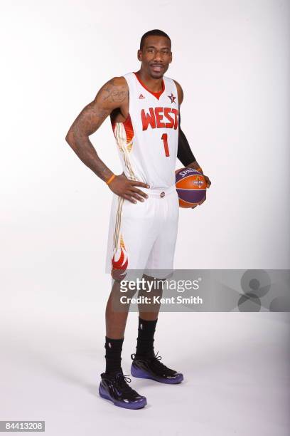 Amare Stoudemire of the Phoenix Suns poses in his 2009 All Star Uniform at the Time Warner Cable Arena on January 22, 2009 in Charlotte, North...