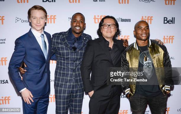 Calum Worthy, Jackie Long, Joseph Kahn, and Charlamagne tha God attend the 'Bodied' premiere during the 2017 Toronto International Film Festival at...