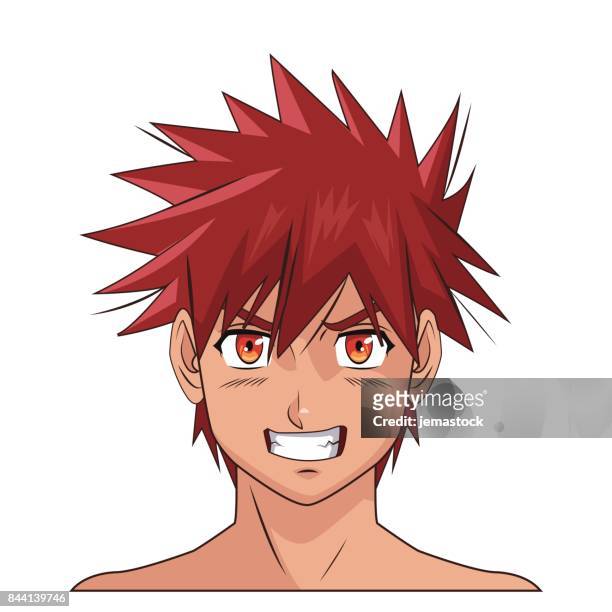 Expresión De Ojos De Pelo Rojo Macho De Retrato Cara Manga Anime  Ilustración de stock - Getty Images