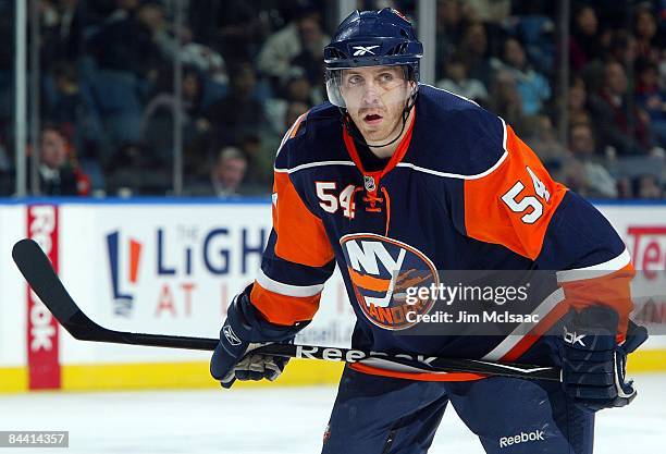 Kurtis McLean of the New York Islanders skates against the Anaheim Ducks on January 21, 2009 at Nassau Coliseum in Uniondale, New York. The Islanders...