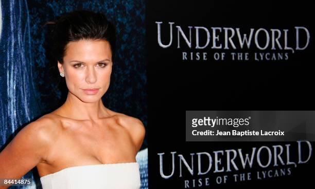 Actress Rhona Mitra arrives at the "Underworld: Rise Of The Lycans" Los Angeles Premiere at the Arclight Theatre on January 22, 2009 in Hollywood,...