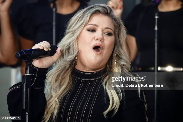 Kelly Clarkson performs on NBC's "Today" at Rockefeller Plaza on September 8, 2017 in New York City.