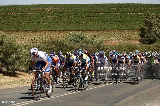 The peloton rides past vineyards in the Barossa Valley during stage four of the 2009 Tour Down Under on January 23, 2009 in adelaide, Australia.