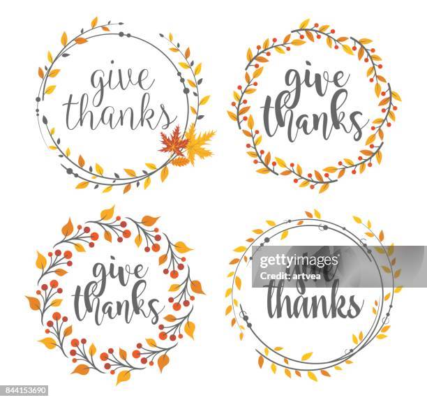 thanksgiving greeting badges - short phrase stock illustrations