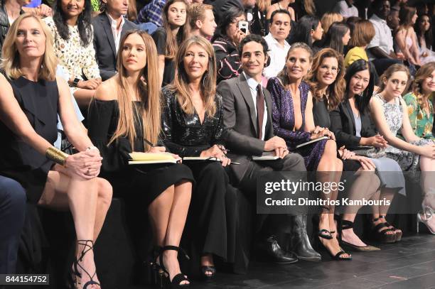 Liz Gateley, Jessica Alba, Nina Garcia, Zac Posen, Heidi Klum, Desiree Gruber, and Jane Cha attend the Project Runway fashion show during New York...