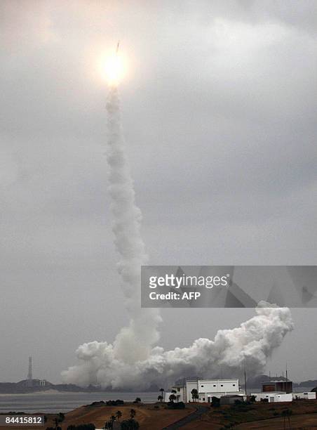 Japanese rocket H-2A carrying satellites blasts off from the Tanegashima Space Center in Tanegashima island in Kagoshima prefecture, Japan's southern...
