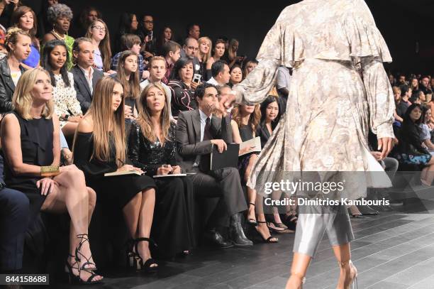 Liz Gateley, Jessica Alba, Nina Garcia, Zac Posen, Heidi Klum, Desiree Gruber, and Jane Cha attend the Project Runway fashion show during New York...