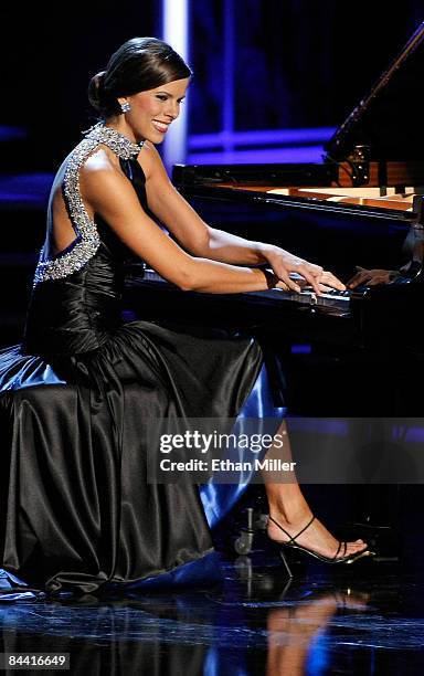 Anna Perry, Miss South Carolina, competes in a preliminary talent competition for the 2009 Miss America Pageant at the Planet Hollywood Resort &...