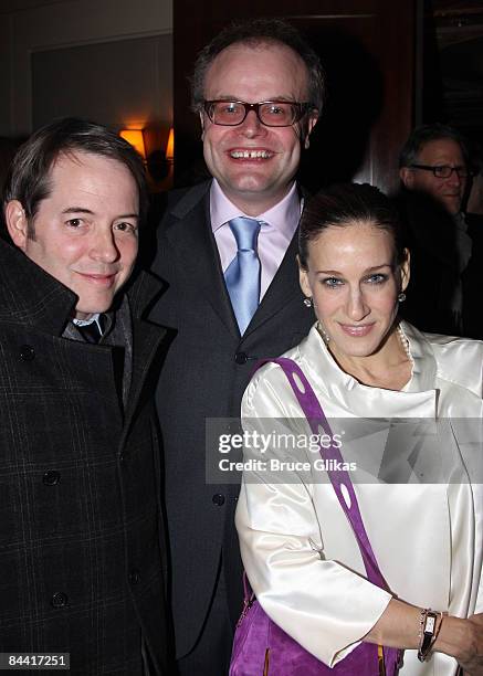 Matthew Broderick, Director David Grindley and Sarah Jessica Parker pose at the after party for the opening night of "The American Plan" on Broadway...