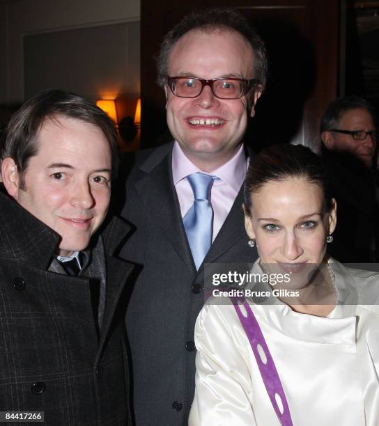 Matthew Broderick, Director David Grindley and Sarah Jessica Parker pose at the after party for the opening night of "The American Plan" on Broadway...