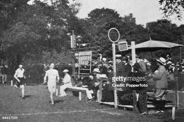 British train driver and Olympic athlete Charles Bennett wins the 1500 metres event at the 1900 Summer Olympics, Bois de Boulogne, Paris, 15th July...