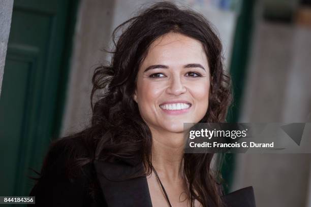 Michelle Rodriguez attends the naming ceremony of her dedicated beach cabana during the 43rd Deauville American Film Festival on September 8, 2017 in...