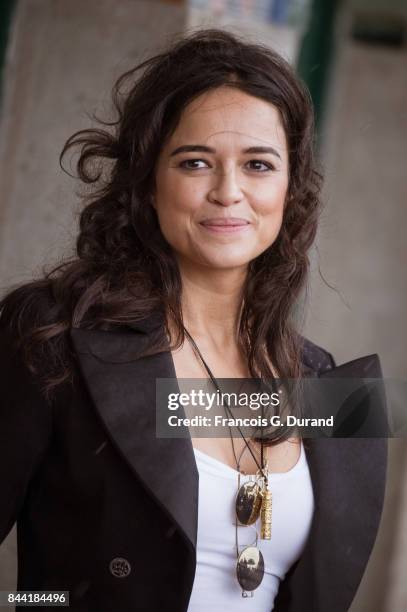 Michelle Rodriguez attends the naming ceremony of her dedicated beach cabana during the 43rd Deauville American Film Festival on September 8, 2017 in...