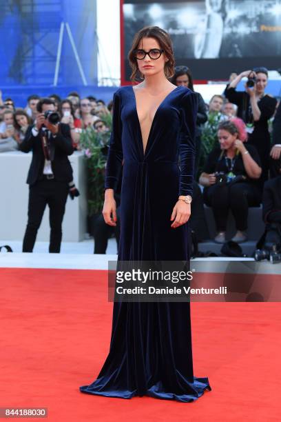 Giulia Elettra Gorietti walks the red carpet ahead of the 'Racer And The Jailbird ' screening during the 74th Venice Film Festival at Sala Grande on...