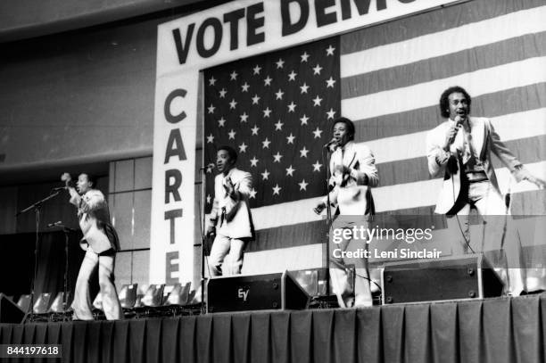 Group The Dramatics perform at the Cobo Hall for President Jimmy Carter's Re-election campaign in 1980