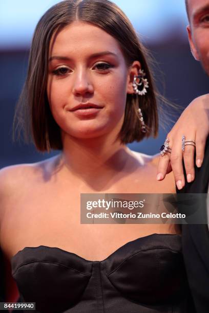 Adele Exarchopoulos walks the red carpet ahead of the 'Racer And The Jailbird ' screening during the 74th Venice Film Festival at Sala Grande on...