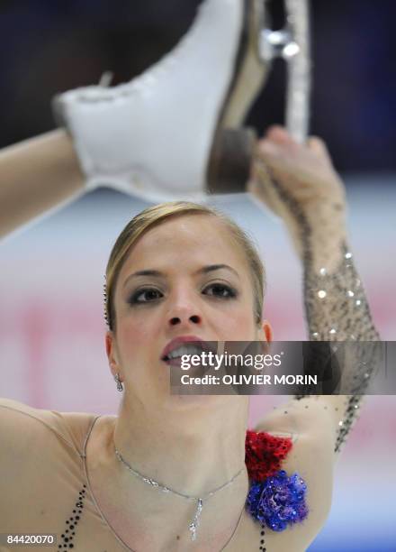 Italy's Carolina Kostner performs her short program at the Hartwall Areena in Helsinki, on January 23 during the European Figure Skating...