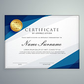 elegant white and blue certificate diploma template