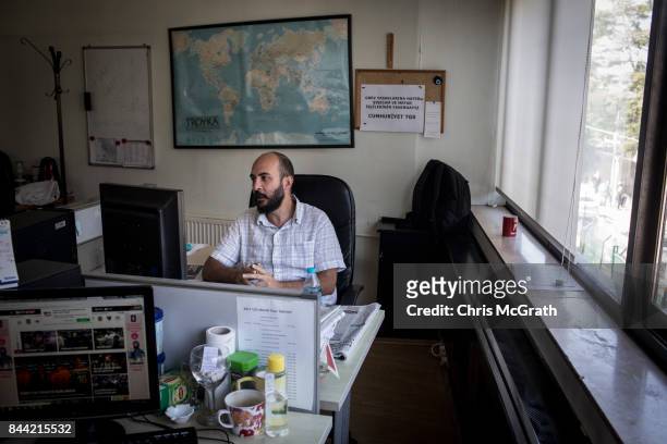 Journalist is seen working in the foreign department of Cumhuriyet newspaper on September 8, 2017 in Istanbul, Turkey. Cumhuriyet is Turkey's oldest...