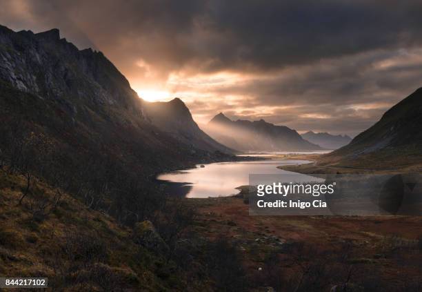 last lights over lofoten - mountains dusk stock pictures, royalty-free photos & images
