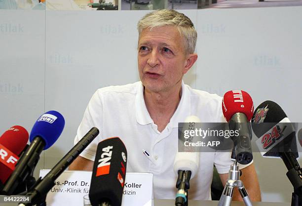 Professor Wolfgang Koller speaks to the media during a news press conference on January 23, 2009 in Innsbruck about the condition of Swiss skier...