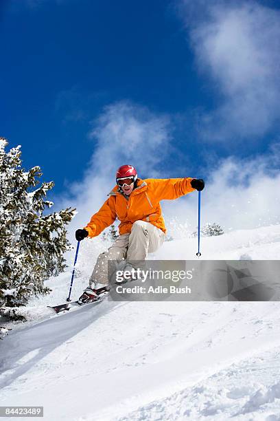 skier in powder snow - downhill stockfoto's en -beelden