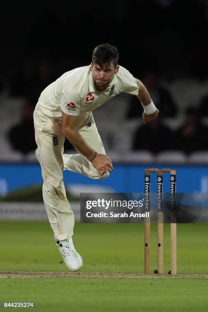 Jimmy Anderson of England bowls from the Nursery End during day two of the 3rd Investec Test match between England and West Indies at Lord's Cricket...